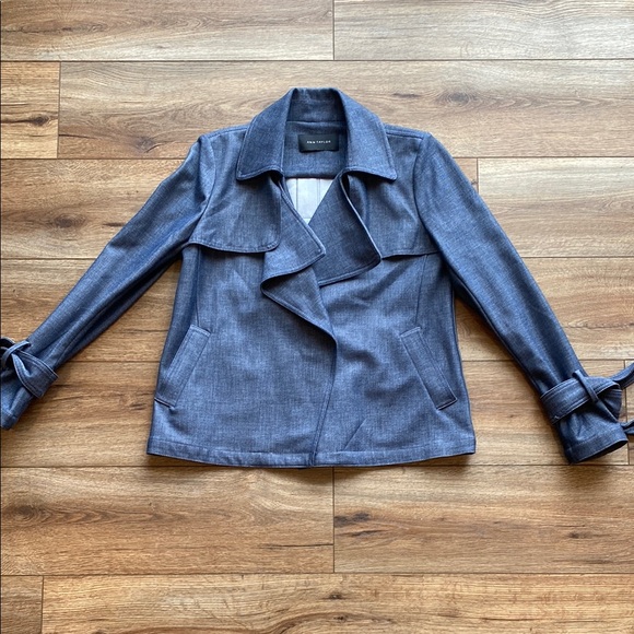 Ann Taylor Jackets & Blazers - Ann Taylor chambray jacket featuring a short trench coat style with tie cuffs